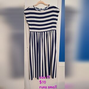 Elegant Navy and White Striped Midi Dress